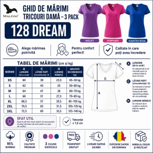 Set 3 tricouri dama guler in V decolteu simplu culori violet, roz albastru v-neck 128 - Img 3