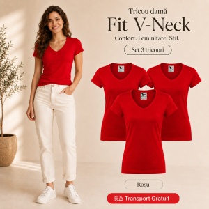 Set 3 Tricouri Damă Malfini Fit V-Neck 162 – 100% Bumbac, Croială Cambrată, Guler în V, 13 Culori - Img 12