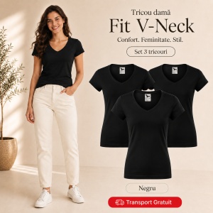 Set 3 Tricouri Damă Malfini Fit V-Neck 162 – 100% Bumbac, Croială Cambrată, Guler în V, 13 Culori - Img 22