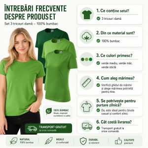 Set 3 tricouri dama simple bumbac 100%, casual clasic pentru femei verde mediu, verde mar, verde sticla 133 - Img 9
