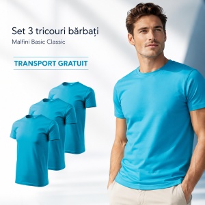 Set 3 tricouri din bumbac 100%, pentru barbati Basic Classic, Malfini, Turcoaz - Img 4