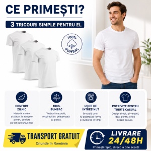 Set 3 Tricouri pentru Bărbați, Alb | Bumbac 100% - P73 - Img 2