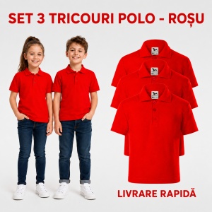 Set 3 tricouri polo copii, fete și băieți, 65% bumbac, 200 g/mp, aceeași culoare - Img 8