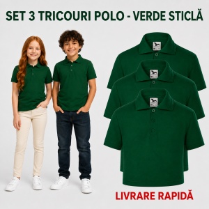 Set 3 tricouri polo copii, fete și băieți, 65% bumbac, 200 g/mp, aceeași culoare - Img 18