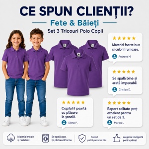 Set 3 tricouri Polo Copii - Violet din bumbac pentru copii Pique Polo Violet - Img 6