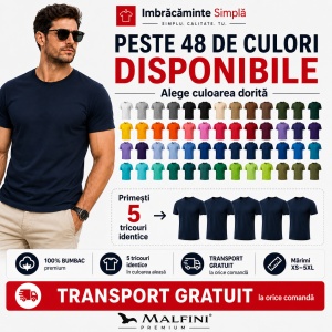 Set 5 tricouri bărbat Malfini Basic Clasic, 100% bumbac, regular fit, 48 culori, mărimi XS–5XL - Img 7