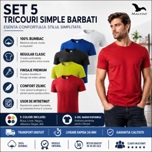 Set 5 Tricouri Bărbați 100% Bumbac – rosu,lime,negru,albastru regal, alb - Img 4