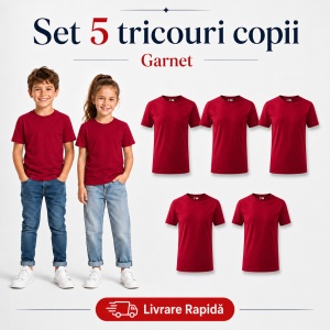 Set 5 Tricouri Copii din Bumbac 100% – Mânecă Scurtă, 33 Nuanțe, Fete și Băieți - Img 19