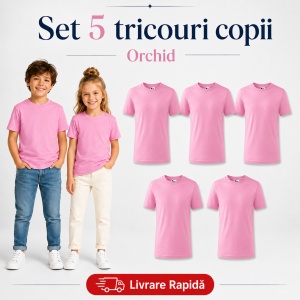 Set 5 Tricouri Copii din Bumbac 100% – Mânecă Scurtă, 33 Nuanțe, Fete și Băieți - Img 29