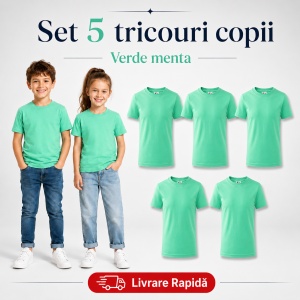 Set 5 Tricouri Copii din Bumbac 100% – Mânecă Scurtă, 33 Nuanțe, Fete și Băieți - Img 39