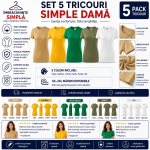 Set 5 Tricouri Damă Basic 100% Bumbac – Nisip, Galben, Verde Mediu, Khaki și Alb - Img 2