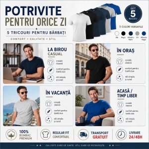 Set 5 tricouri din Bumbac 100% pentru barbati, multicolor, 132-MixColor- Marimi Mari - Img 5
