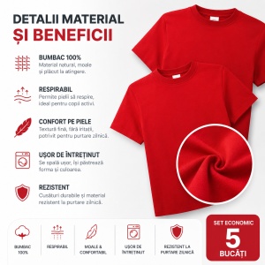 Set 5 tricouri rosii din bumbac pentru copii - Img 2