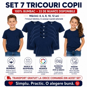 Set 7 Tricouri Copii din Bumbac 100% – Mânecă Scurtă, 33 Nuanțe, Fete și Băieți - Img 7