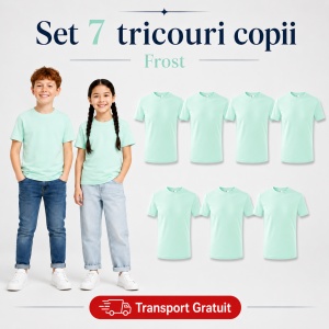 Set 7 Tricouri Copii din Bumbac 100% – Mânecă Scurtă, 33 Nuanțe, Fete și Băieți - Img 17