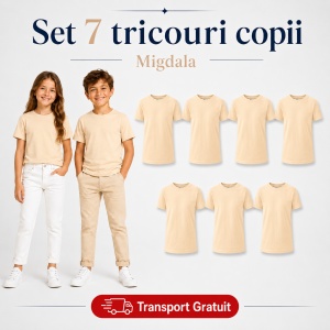 Set 7 Tricouri Copii din Bumbac 100% – Mânecă Scurtă, 33 Nuanțe, Fete și Băieți - Img 27