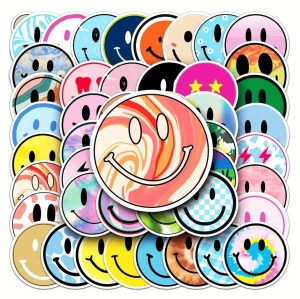 Set de 50 stickere Smiley Face Happy Graffiti, pentru telefon laptop din Pvc Vinyl rezistent la apa - waterproof