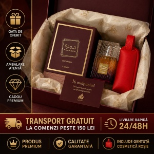 Set parfum Lattafa Khamrah Dukhan 100ml, parfum Arabesc, Barbati, Gentuta cosmetice - Img 3