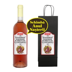 Set personalizat sticla de vin rose, cu mesaj haios pentru cadou zi de nastere