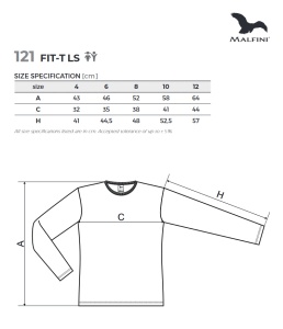 Tabel marimi dimensiuni tricou pentru copii cu maneca lunga