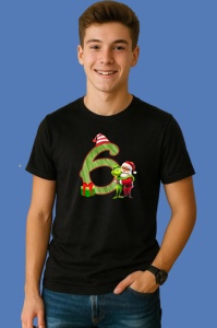 Tricou 6 Numar Craciun Cu Mos Si Spiridus Verde, din bumbac 100% Copii | Dama | Barbat