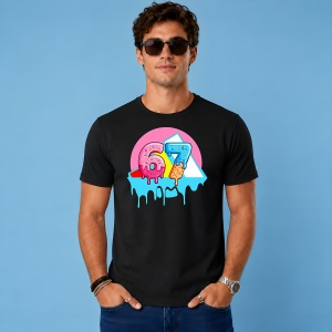 Tricou 67 Sase Sapte Inghetata Topita Design Urban Neon Roz, din bumbac 100%, tricou negru, Copii | Dama | Barbat
