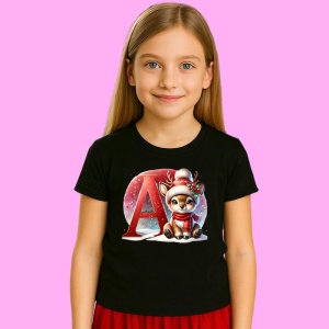 Tricou A Litera Craciun Cu Ren Si Fulgi, din bumbac 100% Copii | Dama | Barbat