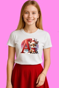 Tricou A Litera Craciun Cu Ren Si Fulgi, din bumbac 100% Copii | Dama | Barbat - Img 3