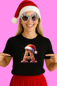 Tricou A Litere Alfabet Craciun Impodobite Cu Decoratiuni, din bumbac 100% Copii | Dama | Barbat - Img 2