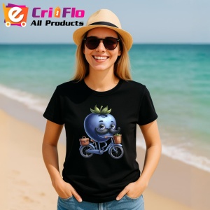 Tricou Afine amuzant de vara pe bicicleta, Fructe, Copii | Dama, culoare negru - Img 11