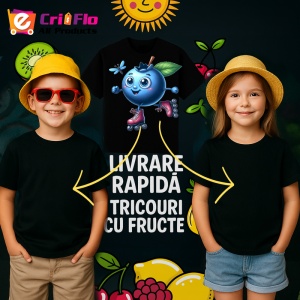 Tricou Afine amuzant de vara pe role, Fructe, Copii | Dama, culoare negru - Img 6