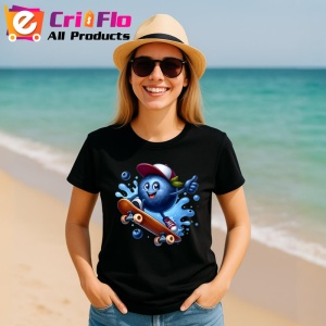 Tricou Afine amuzant de vara pe skatboard, Fructe, Copii | Dama, culoare negru - Img 11