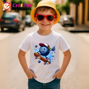 Tricou Afine amuzant de vara pe skatboard, Fructe, Copii | Dama - Img 3