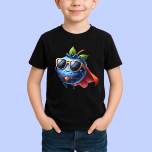Tricou Afine amuzant de vara super erou, Fructe, Copii | Dama, culoare negru