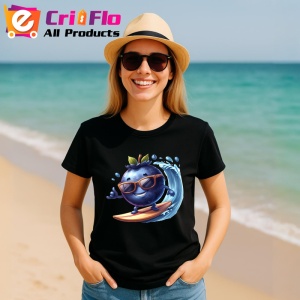 Tricou Afine amuzant de vara surfing, Fructe, Copii | Dama, culoare negru - Img 11
