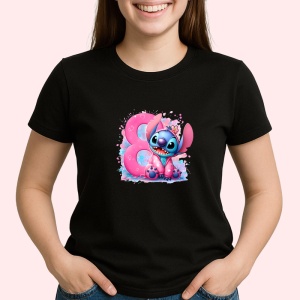 Tricou Alfabet Cifra 8 cu Lilo si Stitch albastru, veselie mare, Negru, Unisex Dama si Barbat | Copii - Img 2