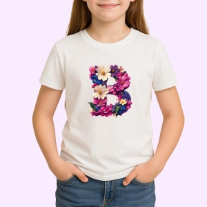 Tricou Alfabet Litera B , Alb, Unisex Dama si Barbat | Copii