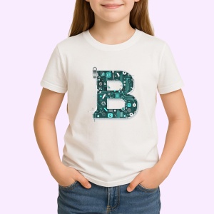 Tricou Alfabet Litera B cu circuite, cyber, tehnologie, Alb, Unisex Dama si Barbat | Copii