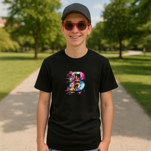 Tricou Alfabet Litera B cu graffiti, design exploziv, arta urbana, Negru, Unisex Dama si Barbat | Copii - Img 5