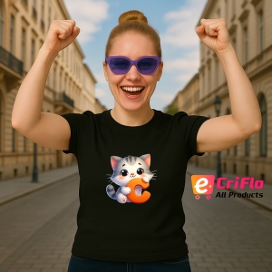 Tricou Alfabet Litera C cu animal Cat Pisica, Negru, Unisex Dama si Barbat | Copii - Img 3