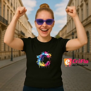 Tricou Alfabet Litera C cu graffiti, design exploziv, arta urbana, Negru, Unisex Dama si Barbat | Copii - Img 3