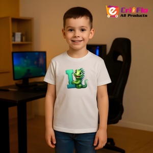 Tricou Alfabet Litera I cu animal Iguana , Alb, Unisex Dama si Barbat | Copii - Img 4