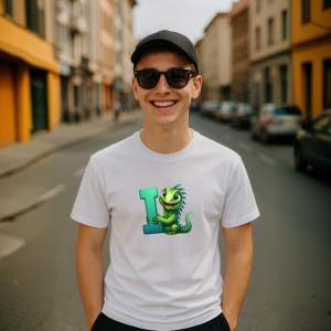 Tricou Alfabet Litera I cu animal Iguana , Alb, Unisex Dama si Barbat | Copii - Img 7