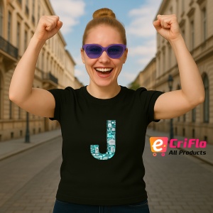Tricou Alfabet Litera J cu circuite, cyber, tehnologie, Negru, Unisex Dama si Barbat | Copii - Img 3