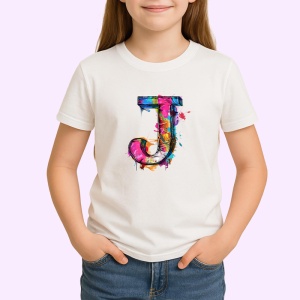 Tricou Alfabet Litera J cu graffiti, design exploziv, arta urbana, Alb, Unisex Dama si Barbat | Copii - Img 2