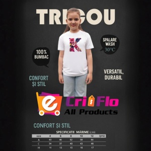 Tricou Alfabet Litera K cu flori, margarete, flori colorate, Alb, Unisex Dama si Barbat | Copii - Img 8