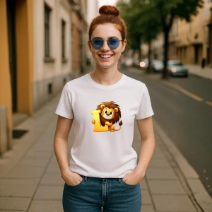 Tricou Alfabet Litera L cu animal Lion Leu, Alb, Unisex Dama si Barbat | Copii - Img 3