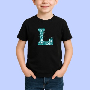 Tricou Alfabet Litera L cu circuite, cyber, tehnologie, Negru, Unisex Dama si Barbat | Copii - Img 2