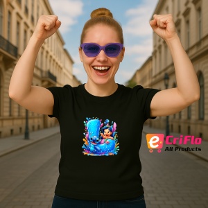 Tricou Alfabet Litera L cu Lilo si Stitch albastru, veselie mare, Mare, Negru, Unisex Dama si Barbat | Copii - Img 6