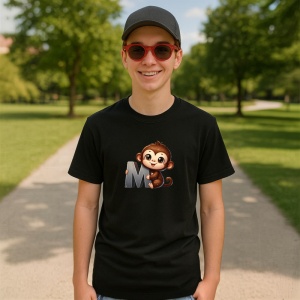 Tricou Alfabet Litera M cu animal Money Maimuta, Negru, Unisex Dama si Barbat | Copii - Img 4